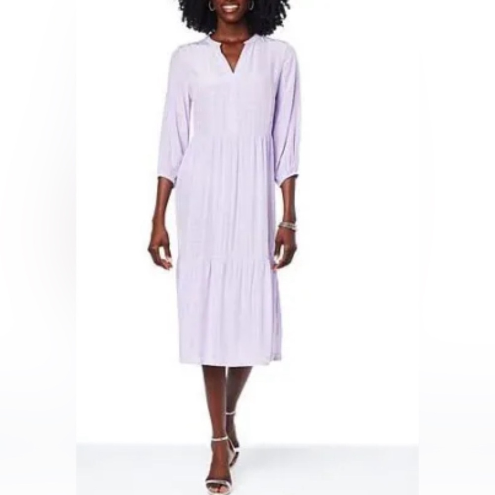 New G by Giuliana Lavender Purple Woven Silky Tiered Midi Dress  Size Large